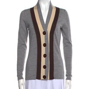 tory burch (very thom browne!) merino wool xs gray brown blokecore cardigan